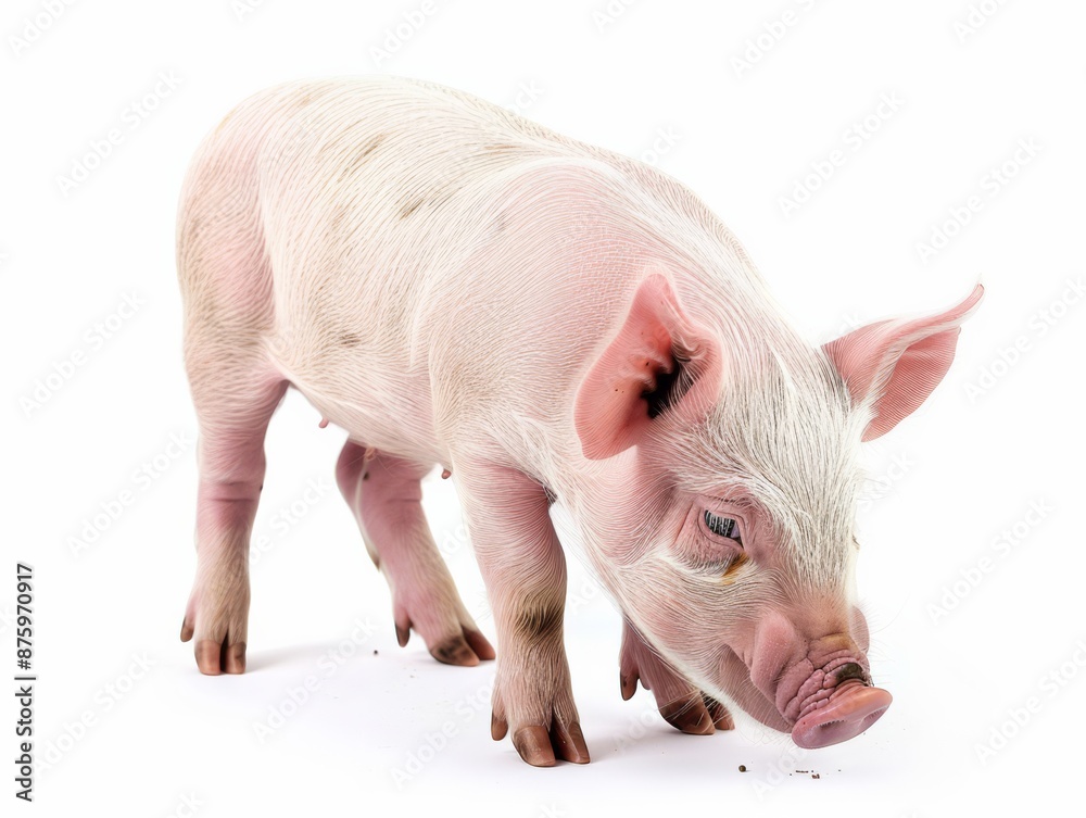 Pig eating white background Pig eating white background