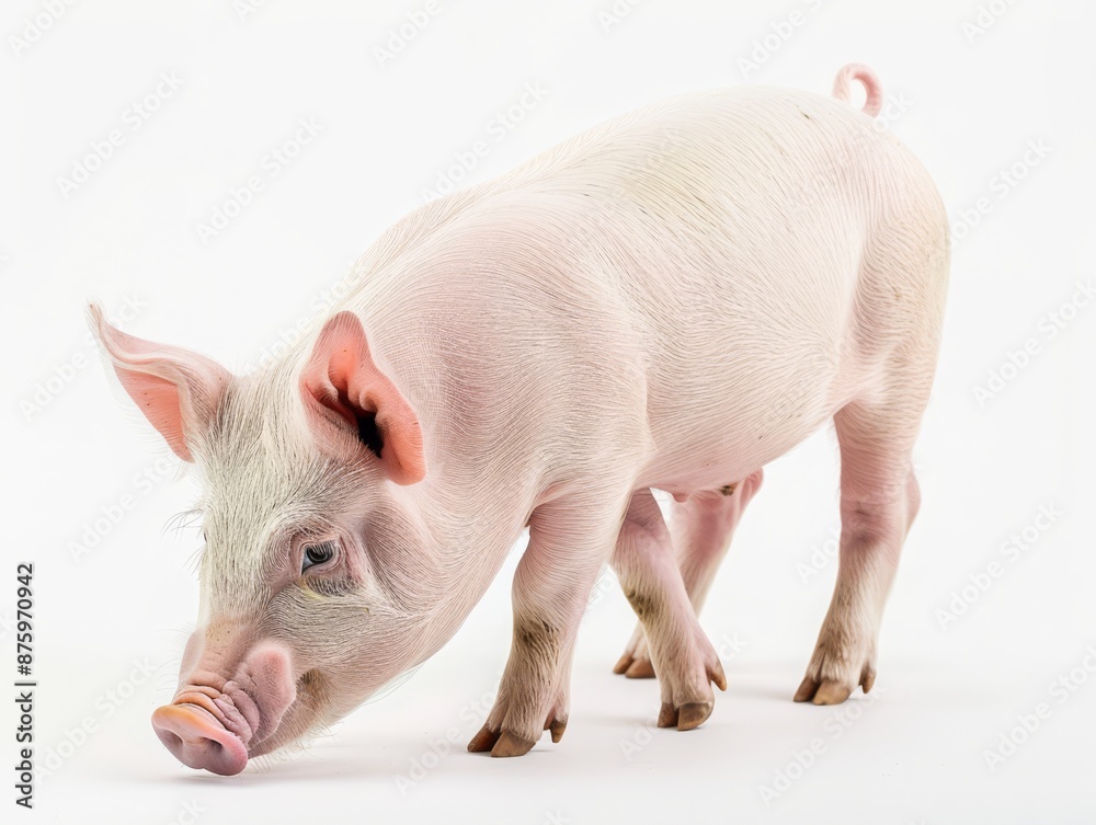 Pig eating white background Pig eating white background