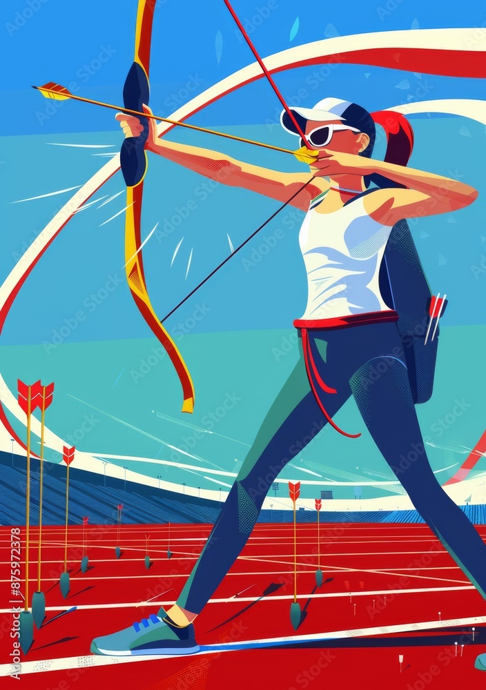 An archer on the track at an olympic game illustration flat design simple shape