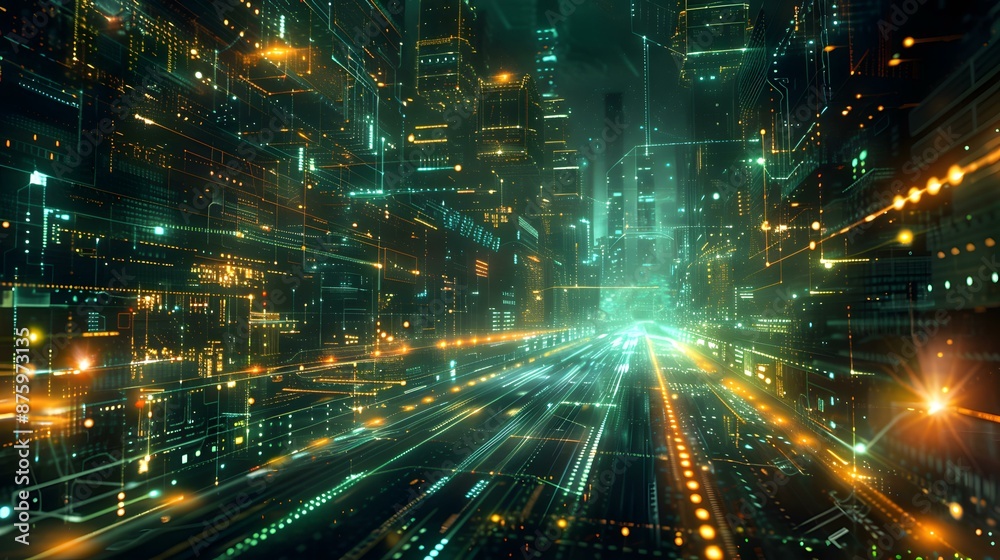 Obraz premium Digital Cityscape at Night