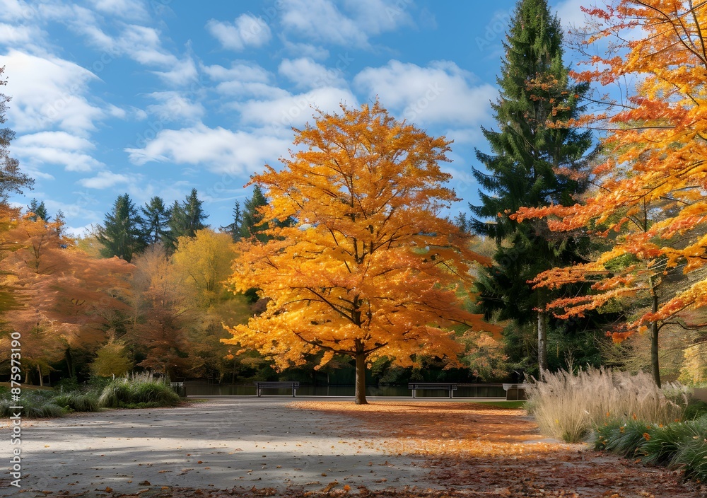 Naklejka premium Golden Autumn Leaves in a Park