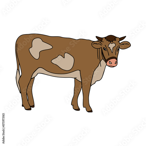 Cartoon illustration of a cute cow animal.