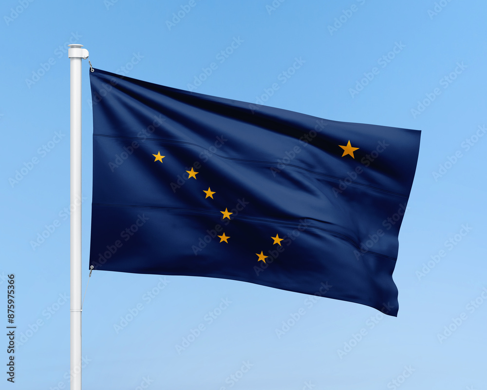 Alaska flag on stick on sky background. Realistic flag illustration Alaska flag on stick on sky background. Realistic flag illustration