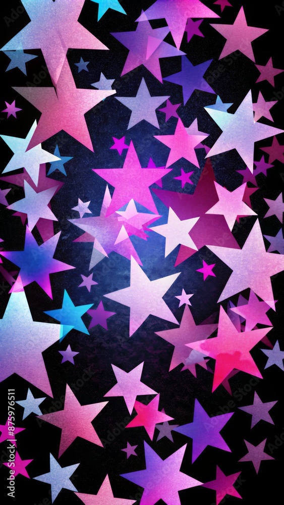 A collection of stars in varying shades of pink, purple, and blue, arranged against a black background. A collection of stars in varying shades of pink, purple, and blue, arranged against a black background.