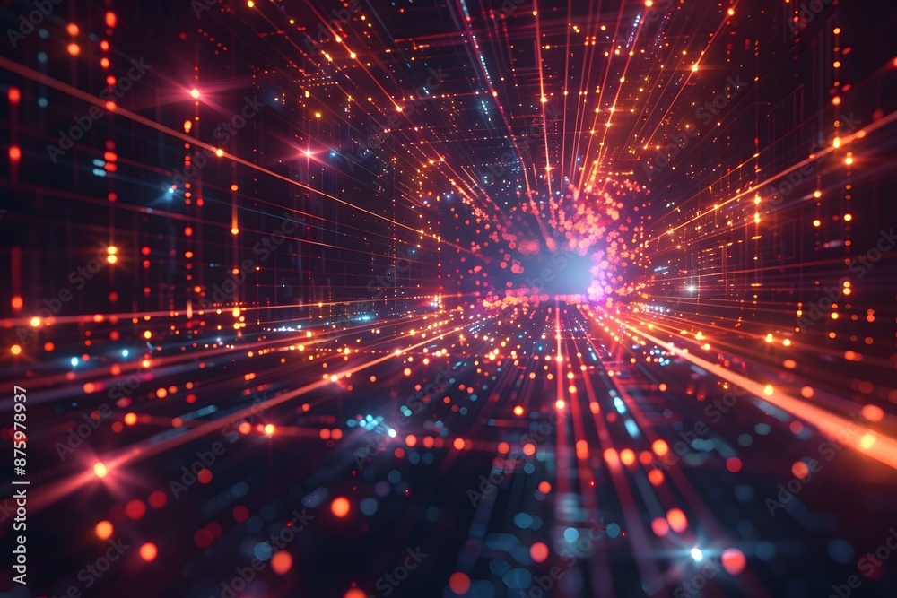 Abstract technology background with glowing particles and light rays Abstract technology background with glowing particles and light rays