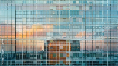 Modern Skyscraper Facade with Reflective Glass in Business District © Wp Background
