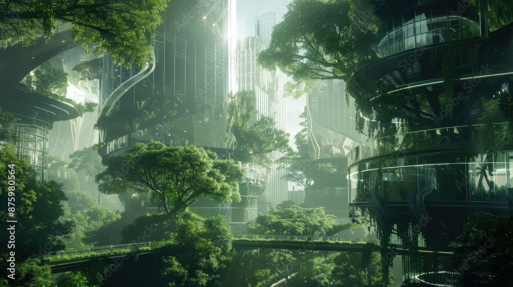 Obraz premium Advanced reforestation technology, hyper realistic, hightech environment, futuristic green innovation