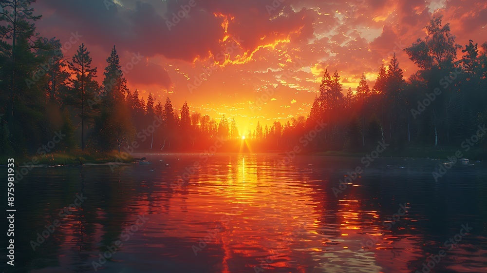 Fototapeta premium sunset on the lake