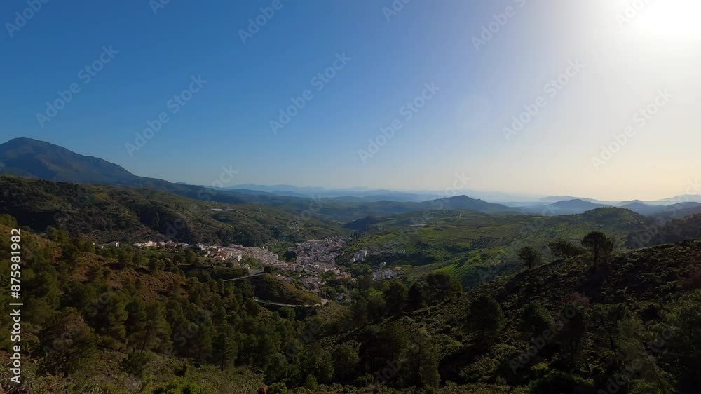 Panoramic view from hiking trail to waterfalls over river Caballos, Sierra de la Nieves National Park in Tolox, Malaga, Spain Panoramic view from hiking trail to waterfalls over river Caballos, Sierra de la Nieves National Park in Tolox, Malaga, Spain
