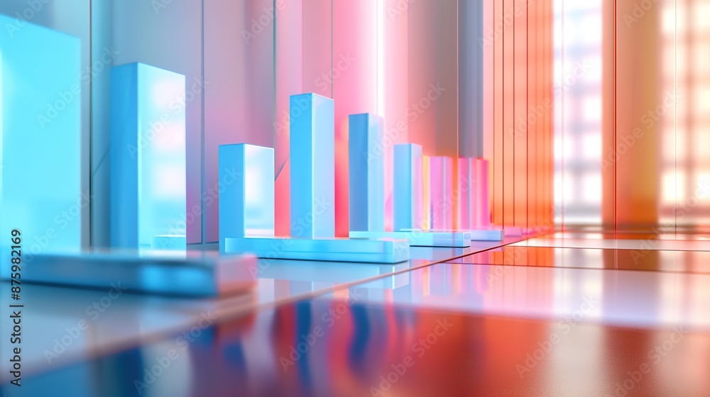 Futuristic 3D Visualization of Financial Growth Metrics with Copyspace on the Side Futuristic 3D Visualization of Financial Growth Metrics with Copyspace on the Side