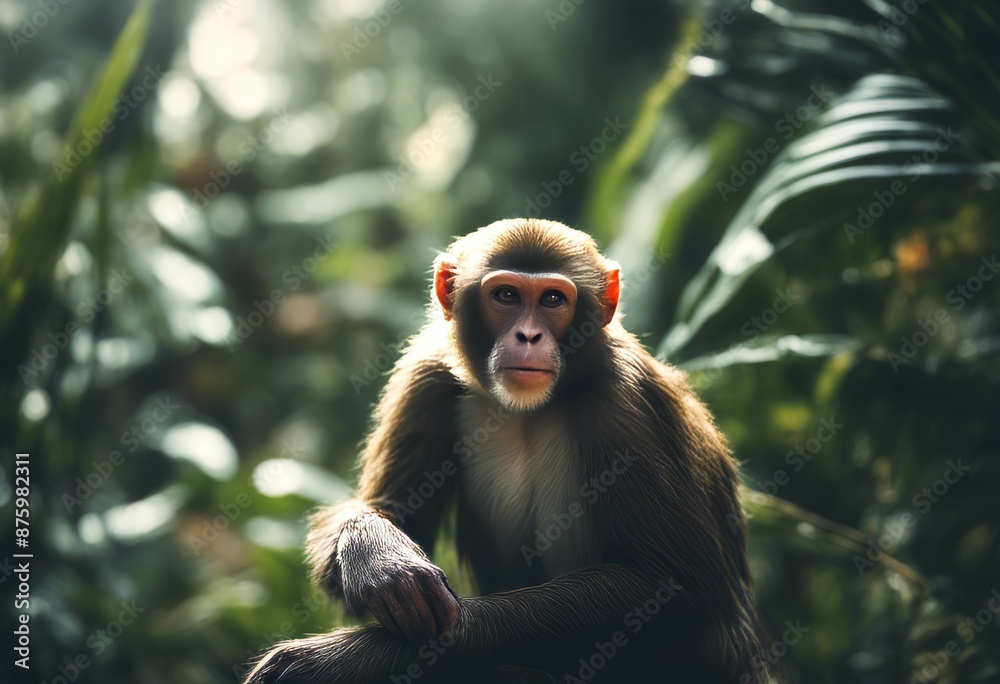 Fototapeta premium in animal jungle photo curious outfit monkey creative character generative wildlife concept ai playful black adventurous