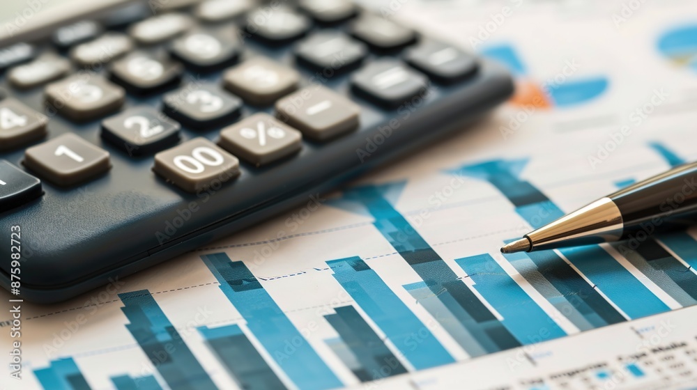 Financial Analysis Essentials - Calculator and Pen on Top of Detailed Charts and Graphs Financial Analysis Essentials - Calculator and Pen on Top of Detailed Charts and Graphs