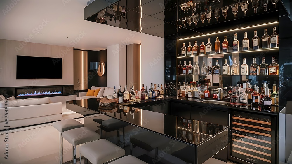 Interior of modern man living room with bar 3D rendering