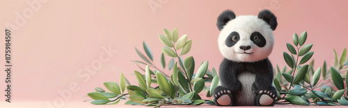 Cute baby panda on pastel background © K2Kstock
