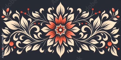 Vintage Floral Design With Red Flower and Berries