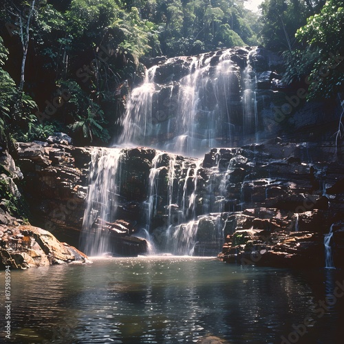 Waterfall in a forest photo