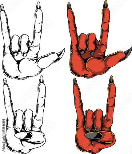 Rock on devil hand gesture symbol. Heavy metal devil hand gesture vector illustration