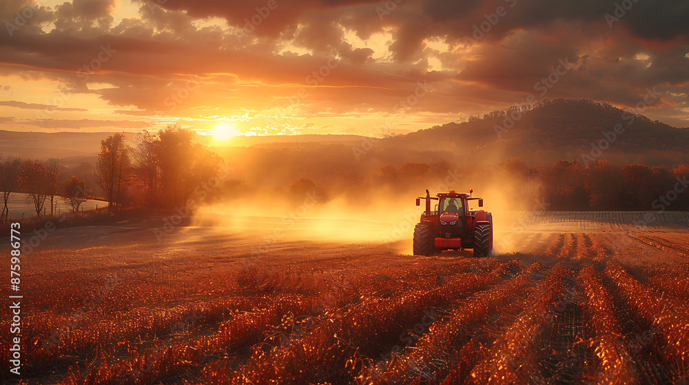 Fototapeta premium Harvesting Golden Wheat at Sunset