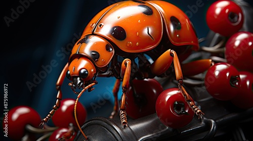 a ladybug is surrounded by other bugs.