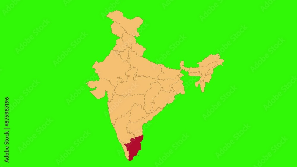 Tamil Nadu map animated video. Map Highlighted on the India map with