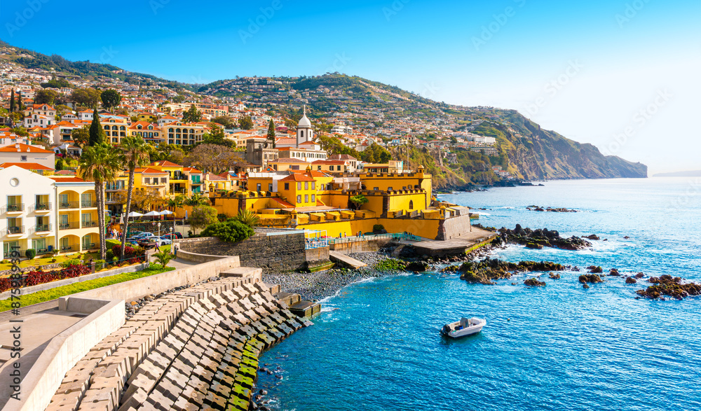 View of Funchal and Fuerte De Madeira in the historical center. Madeira Island, Portugal