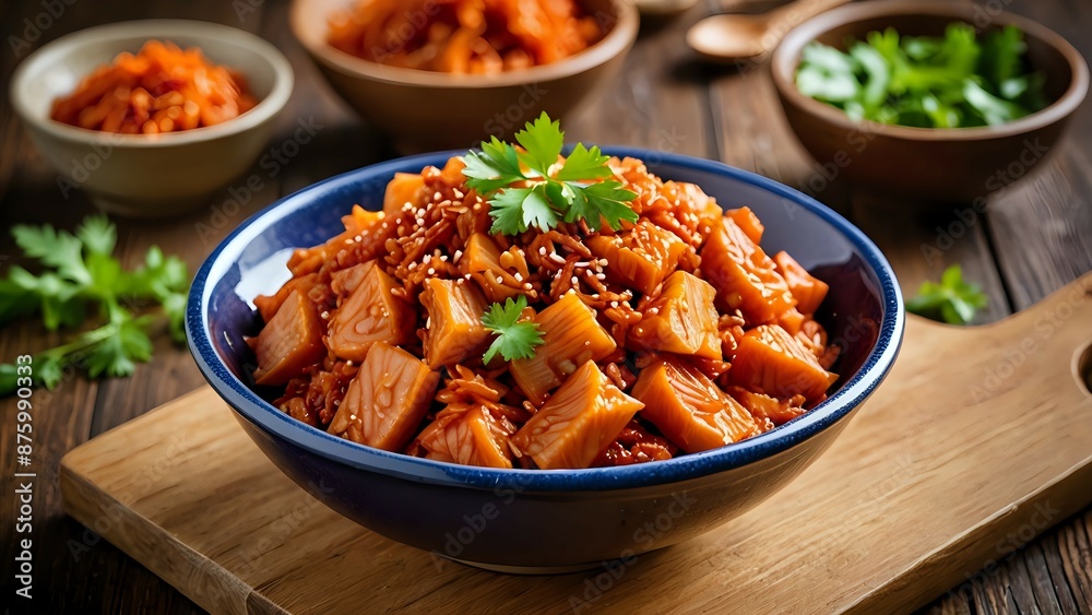 Delicious jackfruit pieces in a sweet and savory sauce, ready to be enjoyed. Delicious jackfruit pieces in a sweet and savory sauce, ready to be enjoyed.