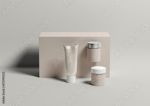 A clean and minimalistic mokeup advertising for skin care cosmetics featuring a serene layout