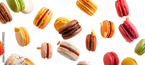 Wallpaper Mural A vibrant and colorful array of macaroons floating in mid-air against a transparent background, showcasing the delicious and artistic diversity of this popular French dessert. Torontodigital.ca
