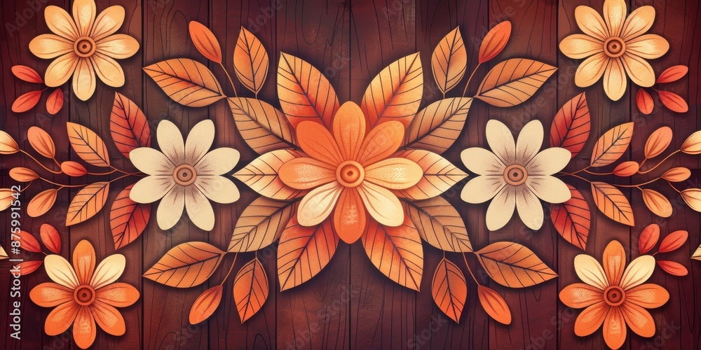Autumnal Floral Design on Wooden Background Autumnal Floral Design on Wooden Background