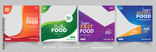 Food Social Media Template design, Food Menu Social Media Post design, set of food social media post or web banner template design.