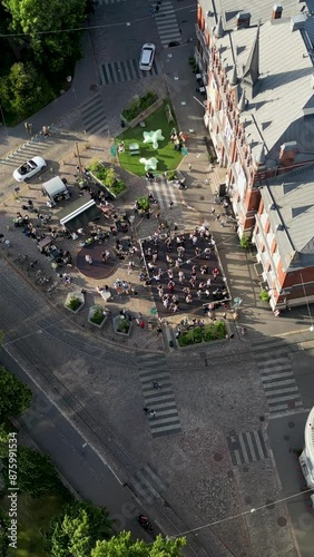 Aerial view of the Design Museum and Johanneksen kirkko, or St. John's Church, in Helsinki city. photo