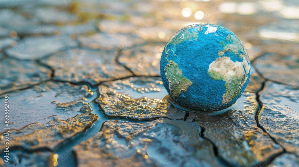 Globe on Cracked Earth with Water Globe on Cracked Earth with Water
