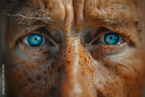 close up image of an old casual man with visible skin problems highlighting blemishes and texture. The photo focuses on the challenges of problematic skin, emphasizing the importance of skin care © Emvats