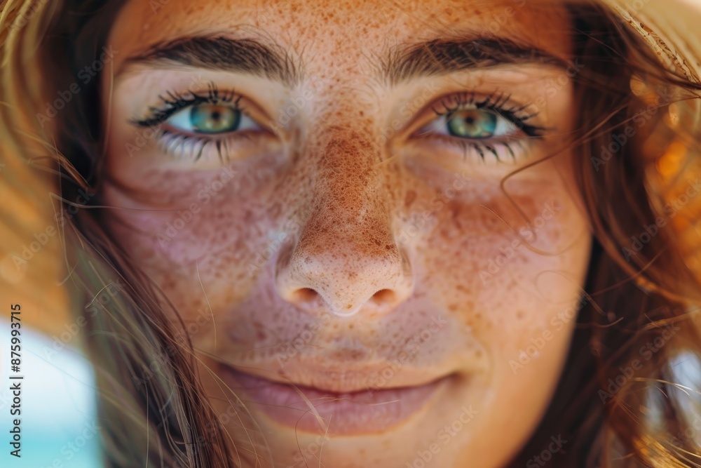 A closeup image of a young woman with visible skin issues, highlighting blemishes and texture. The photograph focuses on the challenges of problem skin