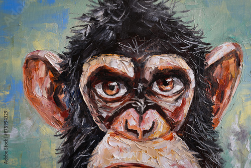 Oil portrait of an angry monkey