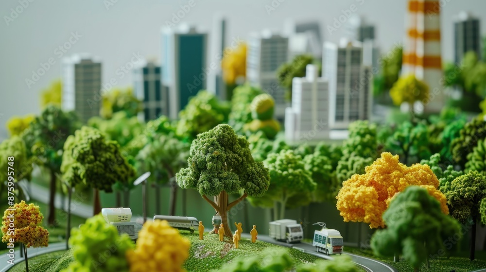 Fototapeta premium A Miniature Cityscape with Lush Green Trees and a Winding Road