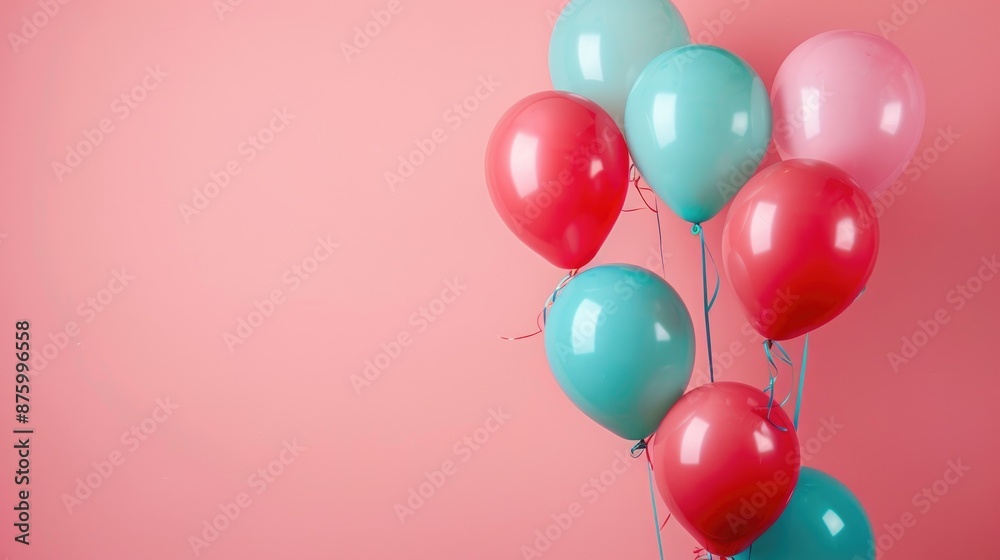 Festive balloons in various colors against a single-tone background, offering blank space for personalized text or event details. Festive balloons in various colors against a single-tone background, offering blank space for personalized text or event details.
