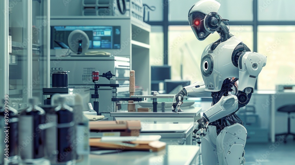 Futuristic Robot in a Laboratory Setting Futuristic Robot in a Laboratory Setting