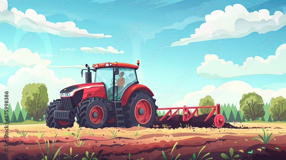 Obraz premium Agricultural machinery tractor worker prepare soil for growing in the field