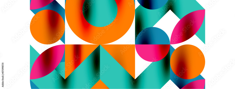 Metal color circles with shadows and other geometric elements composition for wallpaper, banner, background or landing Metal color circles with shadows and other geometric elements composition for wallpaper, banner, background or landing