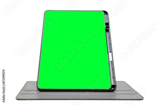 Green screen tablet on white background photo