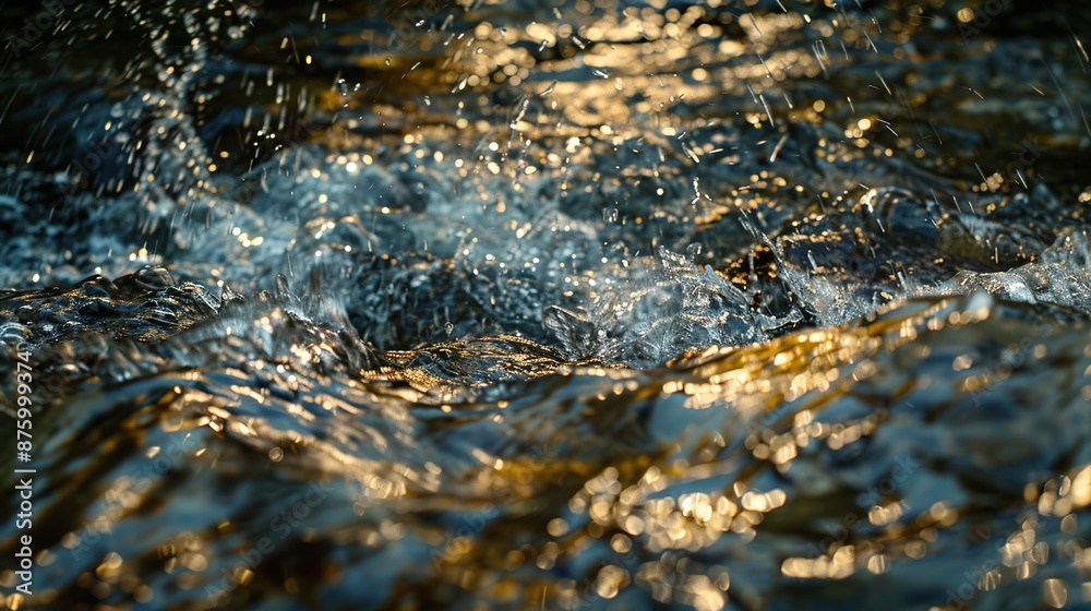 Serene Beauty of Sunlight Patterns on Mountain Stream Water Surface - Abstract Nature Background Serene Beauty of Sunlight Patterns on Mountain Stream Water Surface - Abstract Nature Background