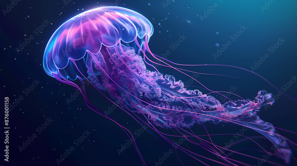 Naklejka premium Beautiful glowing jellyfish in the ocean