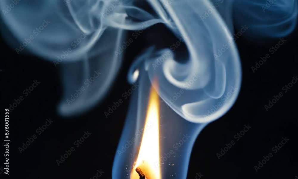 Candle blow out with smoke isolated on black background