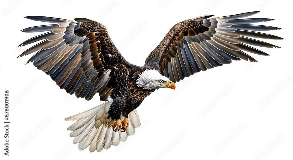 Bald eagle in flight toward with open wings on isolated background Bald eagle in flight toward with open wings on isolated background