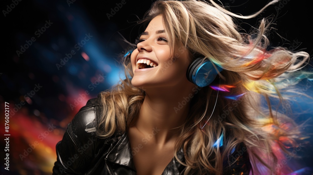 a woman with headphones that says  happy birthday 