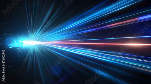 Blue laser beam effect dash with high-speed shine and emit colorful light on dark black background convey sense of energy move in straight line dynamic on cosmic perfect for science fictional.