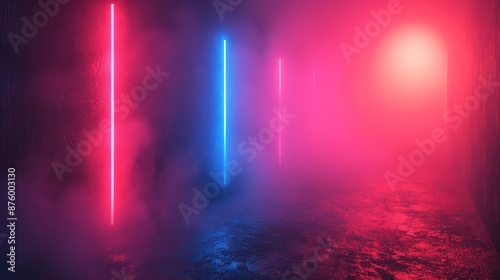 Wallpaper Mural A foggy space is bathed in blue and red neon lights Torontodigital.ca