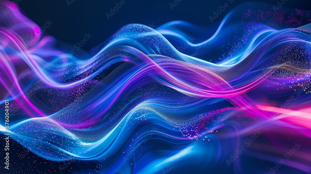 Abstract Blue and Pink Neon Waves with Glittering Particles. Abstract Blue and Pink Neon Waves with Glittering Particles.