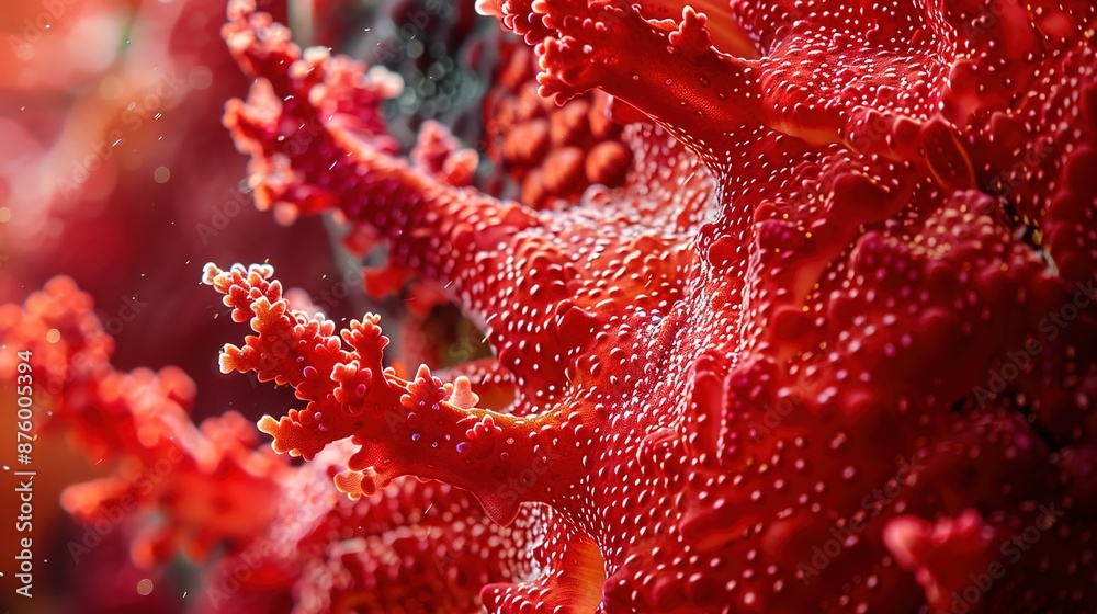 Underwater Beauty: Close-up of Intricate Red Coral Patterns and Textures Underwater Beauty: Close-up of Intricate Red Coral Patterns and Textures